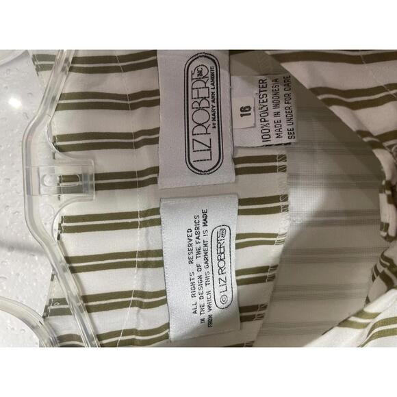 2/$30 Liz Roberts VTG Dress Long Women's 16 Green White Striped Pockets Cottage - Picture 3 of 9